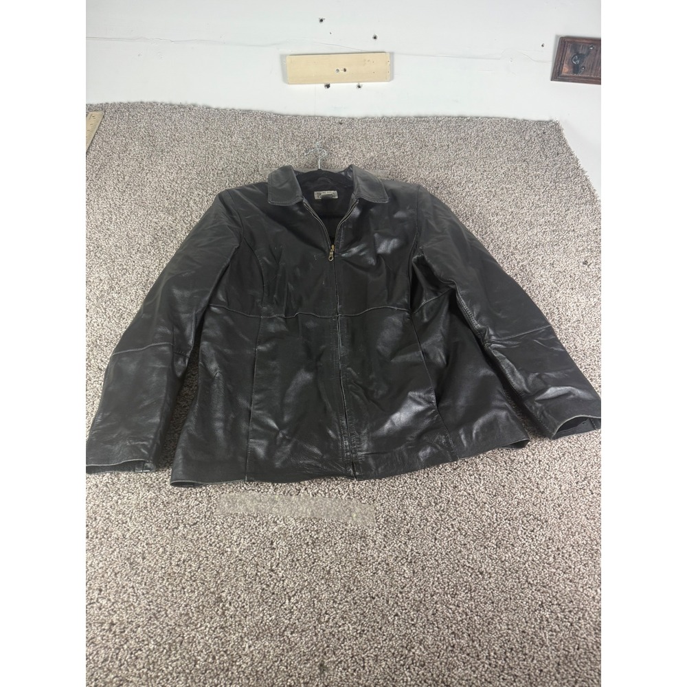 Style & Co Collection Womens Black Genuine Leather Zip Up Jacket Size L WPL 8046
